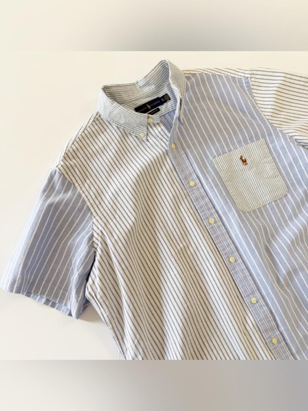 Polo Ralph Lauren Shirt Mens XL Classic Fit Mixed Stripe Oxford Blue